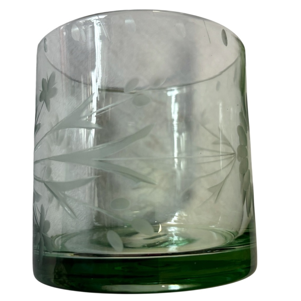 Bobby Flay Green Etched Double Old Fashioned Hand Blown Lowball Margarita Glass